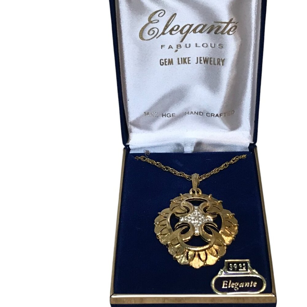 1970s 14KT HGE Rhinestone Pendant Necklace Handcrafted by Elegante-NOS